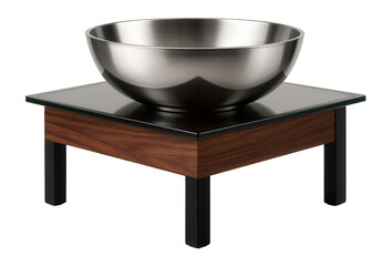 A sleek glass-topped bowl holder for a luxury apartment, adding a touch of sophistication to the pet feeding area.