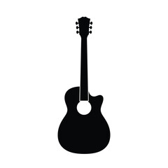 Fototapeta premium Black silhouette of an acoustic guitar on white music