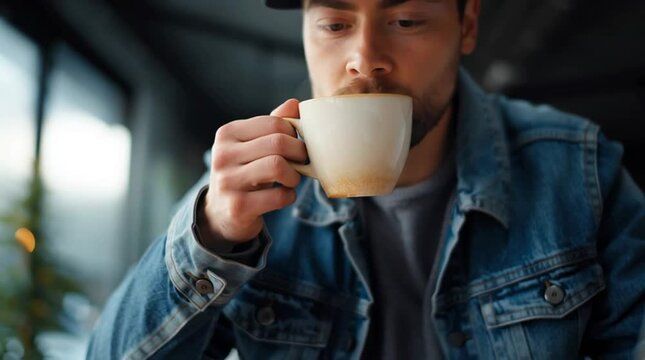 Coffee Moment: A person savoring a moment of calm while drinking coffee.