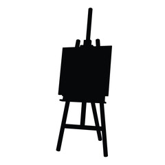 Black silhouette of an easel with artwork on white background
