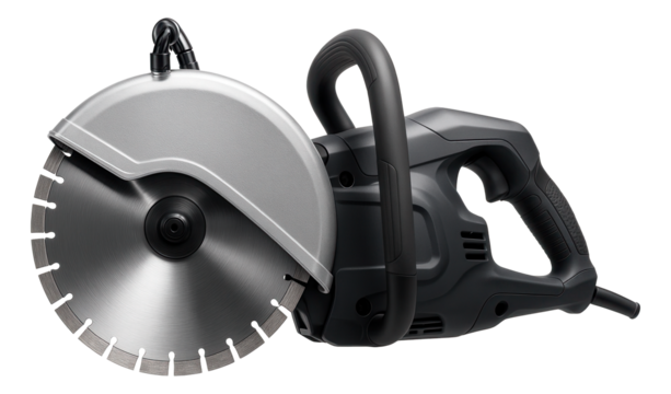 Concrete saw with a wet cutting system to reduce dust when cutting through concrete slabs.