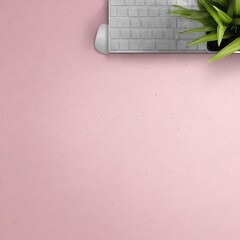 Workspace flat lay on pastel pink
