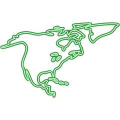 North America Map Neon Continent. Vector Glowing Art Illustration of Geographical Shape. Geography and Cartography. Led Lamp Object.