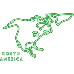 North America Map Neon Silhouette. Vector Glowing Art Illustration of Geographical Shape. Geography and Cartography. Led Lamp Continent Object with Text.