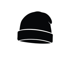 Black silhouette of a knitted beanie hat white