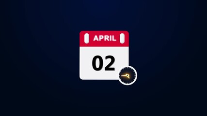 April month 02 date calendar icon animation. Analog calendar design month concept animation 4k video .Calendar appearing with the date April 02. transparent background, chroma key