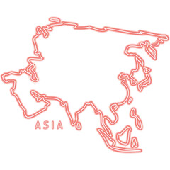 Asia Map Neon Silhouette. Glowing Art Illustration of Geographical Shape. Geography and Cartography. Led Lamp Continent Object with Text.