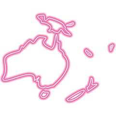 Australia Map Neon Continent. Glowing Art Illustration of Geographical Shape. Geography and Cartography. Led Lamp Object.