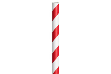 Red and white striped drinking straw lying on transparent surface, highlighting classic beverage accessory with playful retro styling
