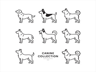 Collection of stylized dog illustrations in a clean line art style