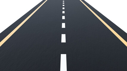 Straight road and highway isolated on background. 3d illustration of travel and vacation road advertisement.