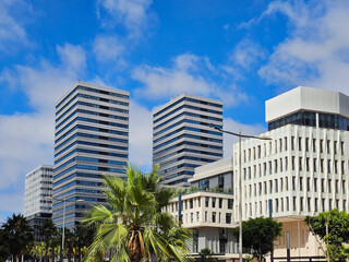 Casablanca, Morocco - July 7, 2025 - view of modern business buildings at Casablanca Finance City...