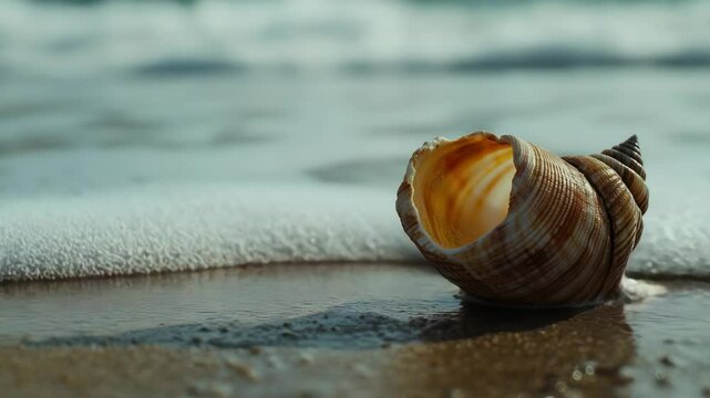A picture of a shell eroded away by the ocean tides on a sandy beach