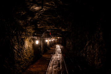 Dark mining shaft in the underground Lackawanna Coal Mine Tour at McDade Park.