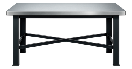 Workbench with a galvanized steel top and reinforced edges, designed for an outdoor maintenance area.