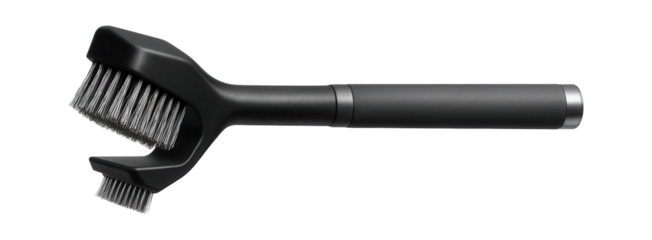 Grill cleaning brush with a telescopic handle, perfect for cleaning grills of varying heights in a home barbecue setup.