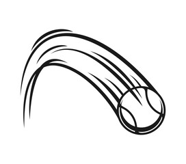 Tennis ball with motion trails. Isolated vector dynamic black and white line art fast flying ball. Minimal linear icon showing sports energy, speed and movement. Monochrome outline flying tennis ball © Vector Tradition