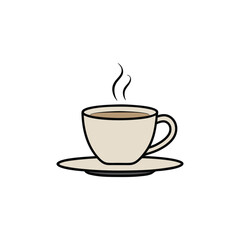 A steaming cup of coffee on a saucer, isolated on white