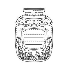 Flower porcelain vase kids memo note template. Diary linear vector template, to do list frame. Child scrapbook memo note or schedule outline checklist with ceramic vase or glass jug, tulip flowers