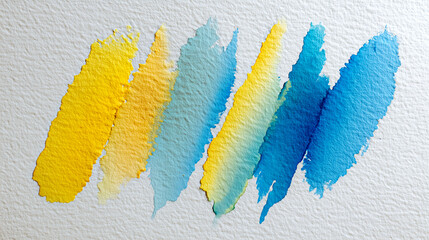 Gentle swipes of yellow and blue sweep across soft white paper, blending with quiet edges.