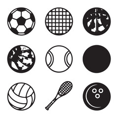 Fototapeta premium A collection of black and white icons representing various sports balls and equipment