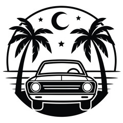 Vintage Cruiser Palm Trees Moon Night Driving Retro T Shirt