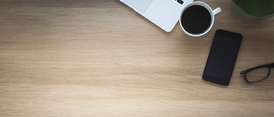Workspace flat lay with coffee break