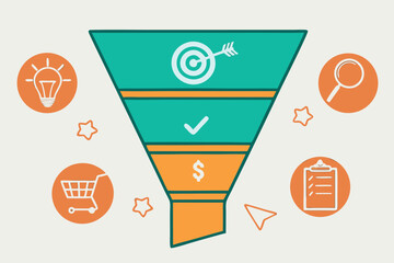 Illustration Funnel with Target Check Dollar and Icons