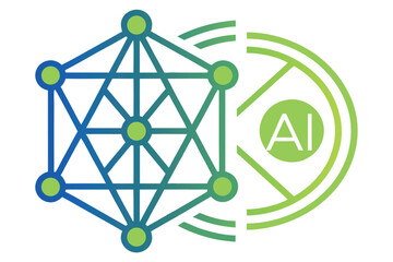 Illustration of interconnected nodes and A I symbol on white background
