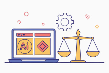 Laptop with A I Icon and Scales of Justice Illustration 1