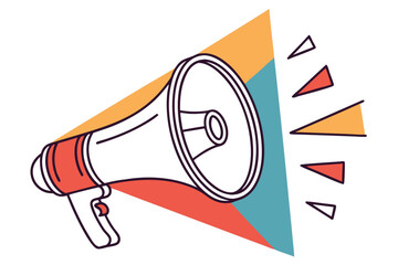 Megaphone illustration with colorful geometric background