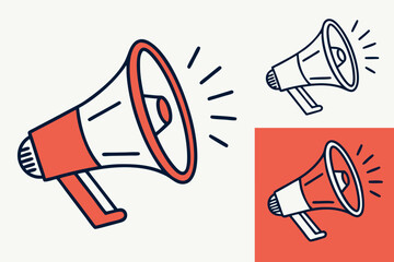 Megaphone Illustrations in Red and White with Black Outlines