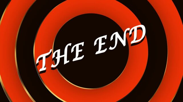 Cartoon style animation for the end of videos.Drag and drop use. Orange circles zooming in with bounce back effect. The end text in vintage style