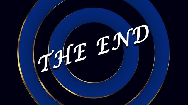 Cartoon style animation for the end of videos.Drag and drop use. Blue circles zooming in with bounce back effect. The end text in vintage style