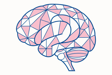 Pink and Blue Geometric Brain Icon on White Background