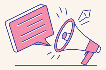 Pink megaphone and speech bubble illustration on beige background