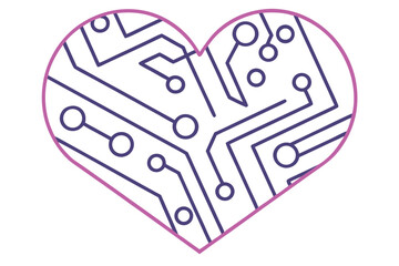 Purple Circuit Board Heart Shape on White Background 1