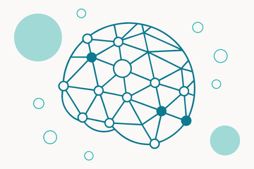 Teal Brain Network Illustration with Interconnected Nodes