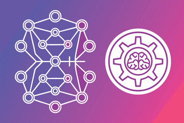 White Networked Nodes and Brain Gear on Gradient Background