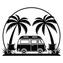 Retro Camper Van Palm Trees Beach Vacation Summer Vibes