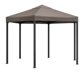 Hexagonal garden canopy with a steel frame, creating a unique focal point in a private home's garden.