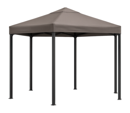 Hexagonal garden canopy with a steel frame, creating a unique focal point in a private home's garden.