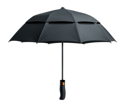 A wind-resistant umbrella with a vented canopy and sleek graphite finish, ensuring durability on a windy apartment terrace.