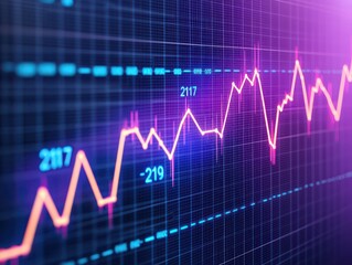 A dynamic financial graph with fluctuating lines on a digital grid background, representing data trends and [content] market analysis.
