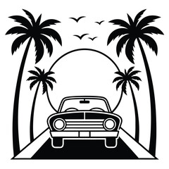 Retro Convertible Cruiser Palm Tree Sunset Drive Summer Vacation T Shirt