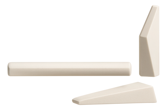 Ceramic honing stone set with multiple shapes for sharpening knives in a culinary school.