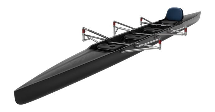 Stern-coxed fours boat with sleek lines for coordinated team races