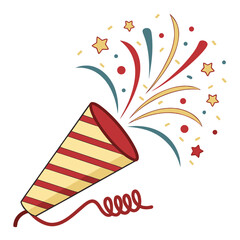 Party popper emoji with explosion confetti. Birthday surprise. Firecracker with serpentine. Holiday and event celebration. Cartoon creative design 3d set vector icons isolated on white background