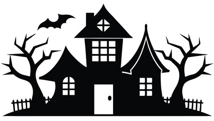 Spooky Halloween Haunted House Silhouette Illustration