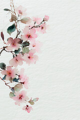 Delicate Japanese flowers bloom softly along the paper’s edge, their strokes fading gently into white space.